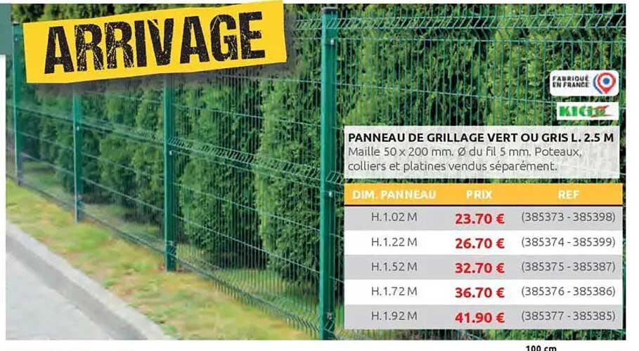 Panneau de grillage vert ou gris L.2.5 M
