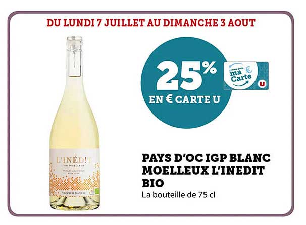 PAYS D'OC IGP BLANC MOELLEUX L'INEDIT BIO