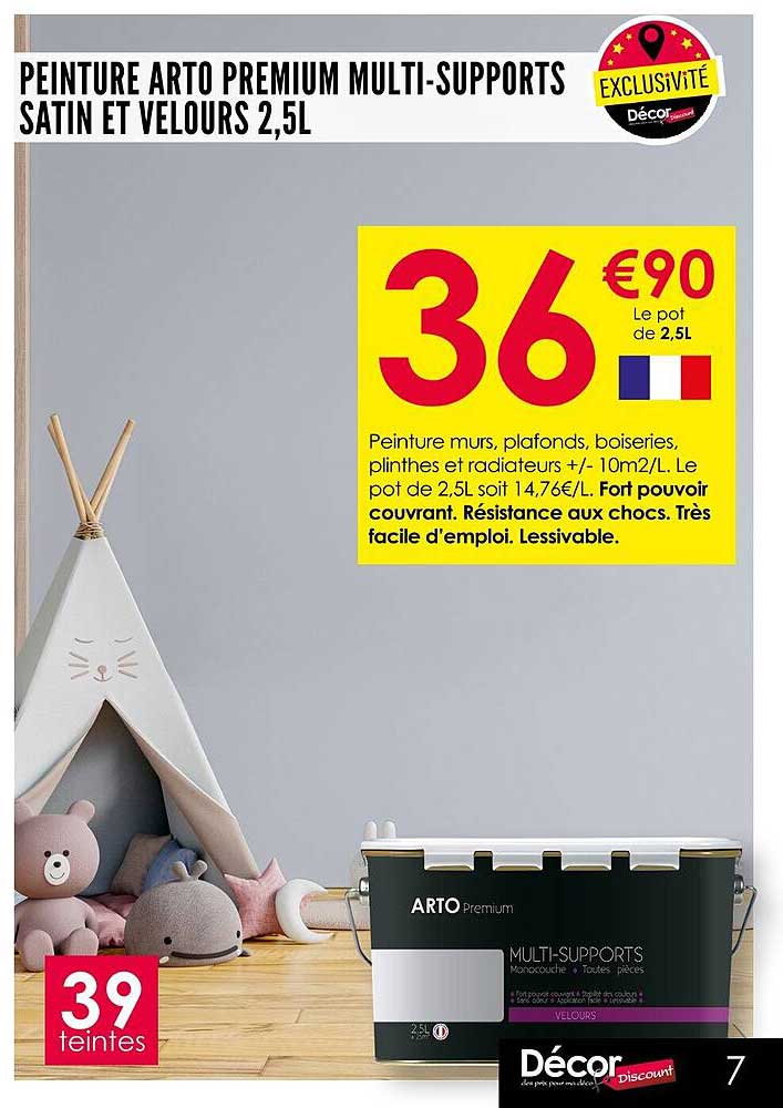 PEINTURE ARTO PREMIUM MULTI-SUPPORTS SATIN ET VELOURS 2,5L
