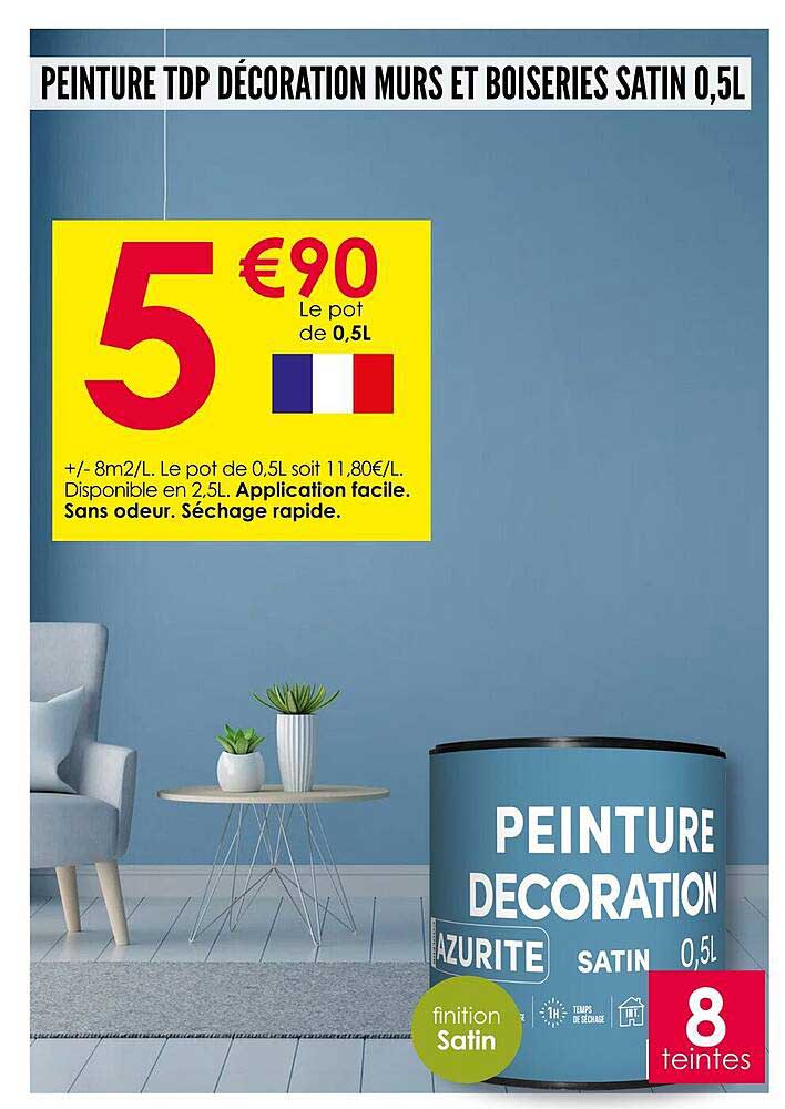 PEINTURE TDP DÉCORATION MURS ET BOISERIES SATIN 0,5L