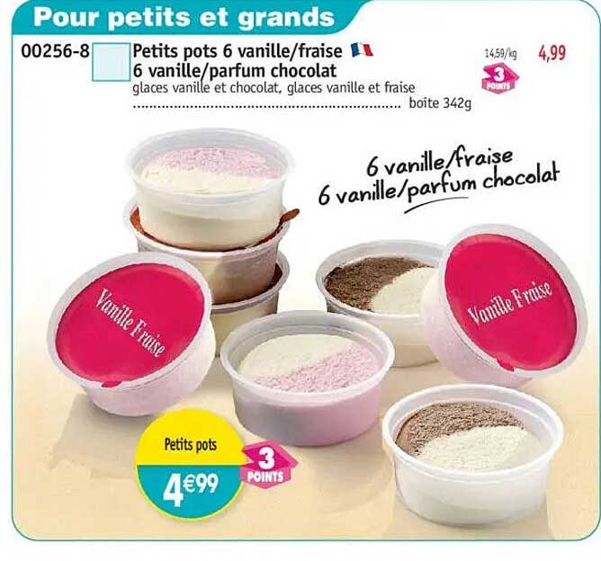 Petits pots 6 vanille/fraise et 6 vanille/parfum chocolat