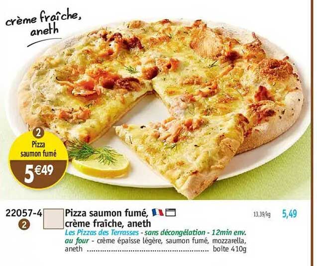 Pizza saumon fumé, crème fraîche, aneth