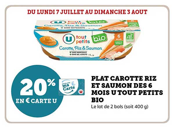 PLAT CAROTTE RIZ ET SAUMON DES 6 MOIS U TOUT PETITS BIO