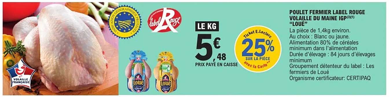 POULET FERMIER LABEL ROUGE VOLAILLE DU MAINE IGP "LOUÉ"
