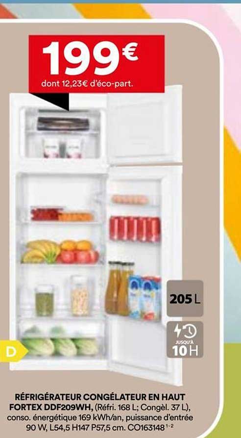 RÉFRIGÉRATEUR CONGÉLATEUR EN HAUT FORTEX DDF209WH