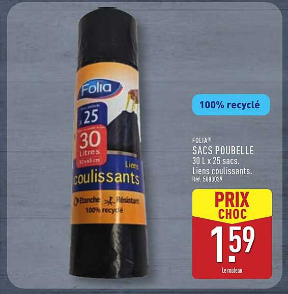 SACS POUBELLE 30 L x 25 sacs. Liens coulissants.