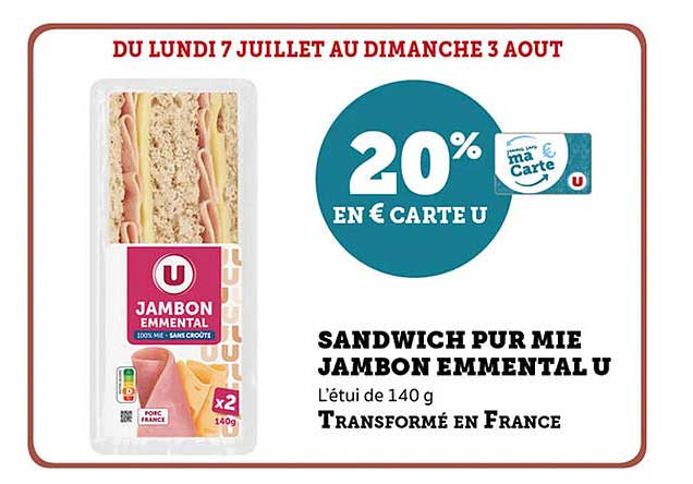 SANDWICH PUR MIE JAMBON EMMENTAL U