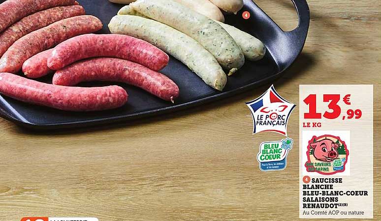 SAUCISSE BLANCHE BLEU-BLANC-COEUR SALAISONS RENAUDOT