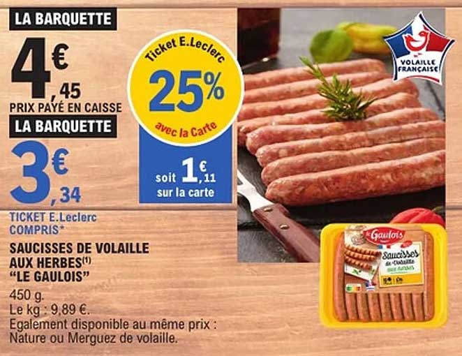 SAUCISSES DE VOLAILLE AUX HERBES "LE GAULOIS"