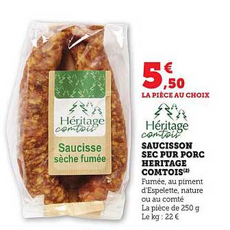 SAUCISSON SEC PUR PORC HERITAGE COMTOIS