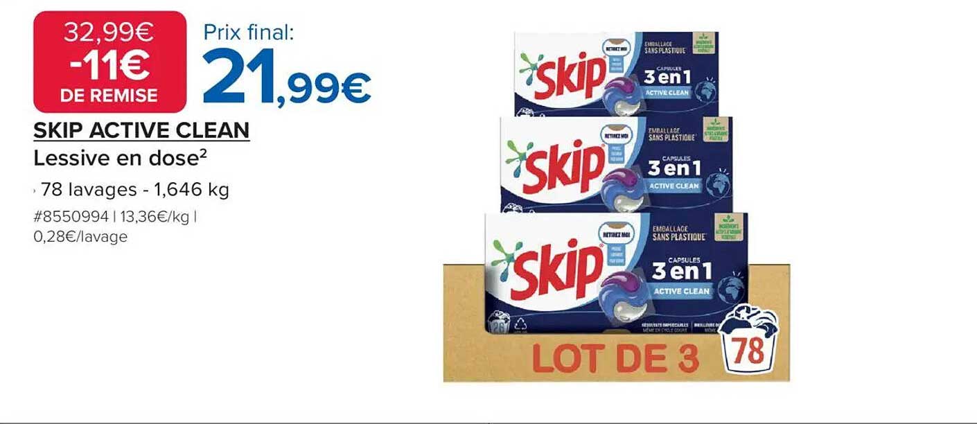 SKIP ACTIVE CLEAN Lessive en dose