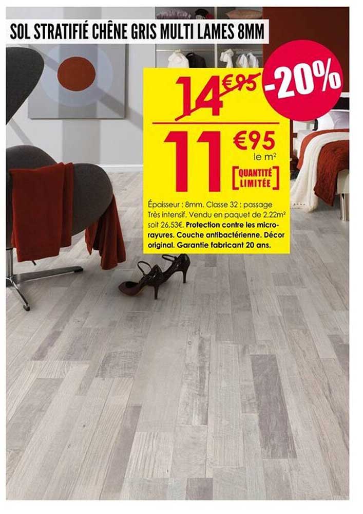 SOL STRATIFIÉ CHÊNE GRIS MULTI LAMES 8MM