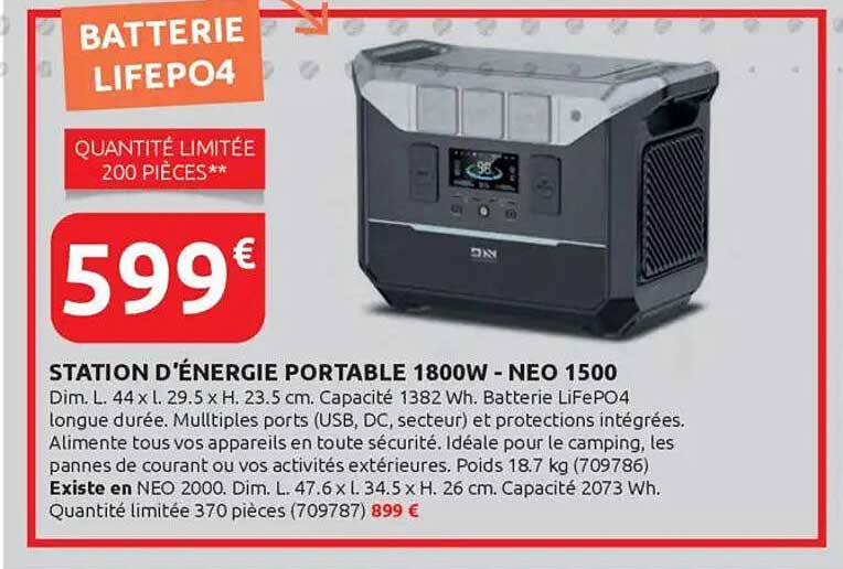 STATION D'ÉNERGIE PORTABLE 1800W - NEO 1500