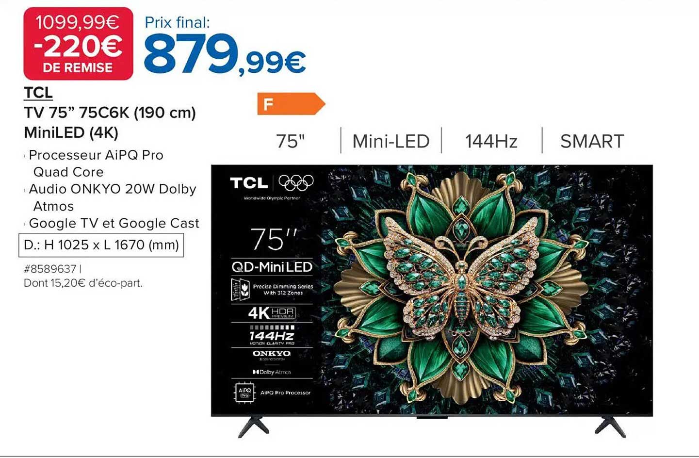 TCL TV 75” 75C6K (190 cm) MiniLED (4K)