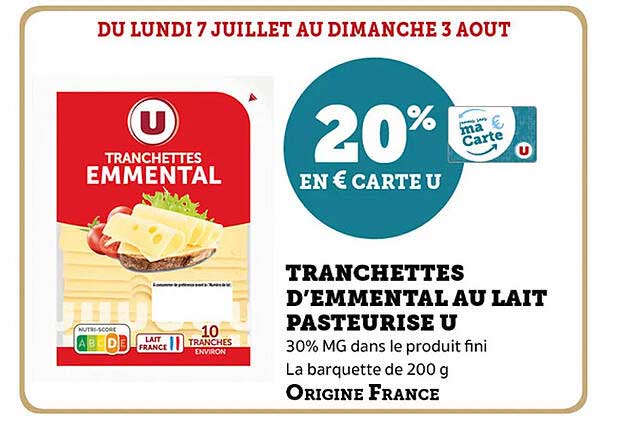TRANCHETTES D’EMMENTAL AU LAIT PASTEURISE U
