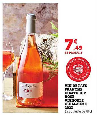 VIN DE PAYS FRANCHARTE COMTE IGP ROSE VIGNOBLE GUILLAUME 2023