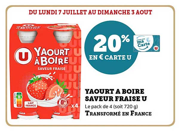 Yaourt à boire saveur fraise U