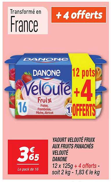 Yaourt Velouté Fruits aux Fruits Panachés Velouté Danone + 4 Offerts