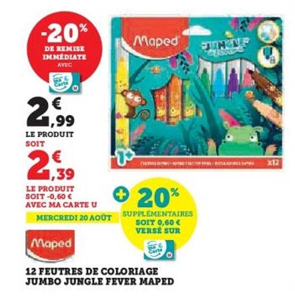 12 FEUTRES DE COLORIAGE JUMBO JUNGLE FEVER MAPED
