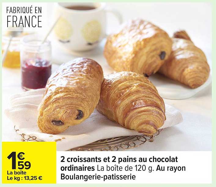 2 croissants et 2 pains au chocolat ordinaires