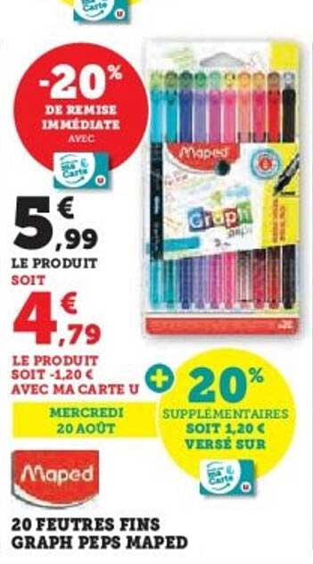 20 FEUTRES FINS GRAPH PEPS MAPED