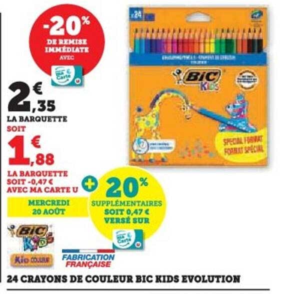 24 CRAYONS DE COULEUR BIC KIDS EVOLUTION