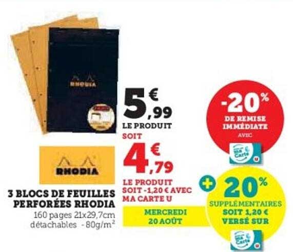3 BLOCS DE FEUILLES PERFORÉES RHODIA