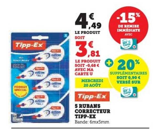 5 RUBANS CORRECTEUR TIPPEX