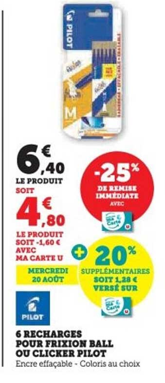 6 RECHARGES POUR FRIXION BALL OU CLICKER PILOT