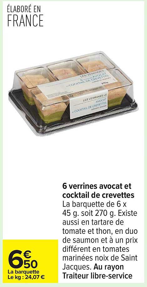 6 verrines avocat et cocktail de crevettes