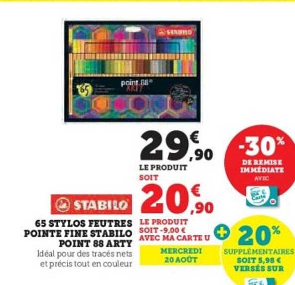 65 STYLOS FEUTRES POINTE FINE STABILO POINT 88 ARTY