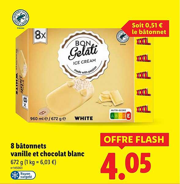 8 bâtonnets vanille et chocolat blanc