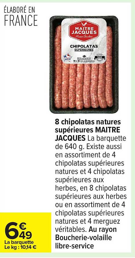 8 chipolatas natures supérieures MAITRE JACQUES