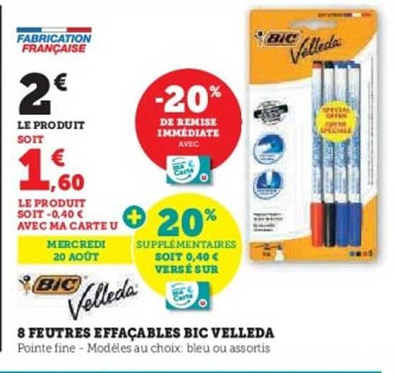 8 FEUTRES EFFACABLES BIC VELLEDA
