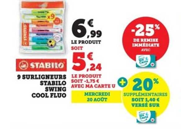9 Surligneurs STABILO Swing Cool Fluo