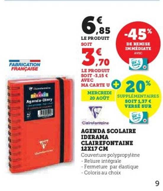 AGENDA SCOLAIRE IDERAMA CLAIREFONTTAINE 12X17 CM