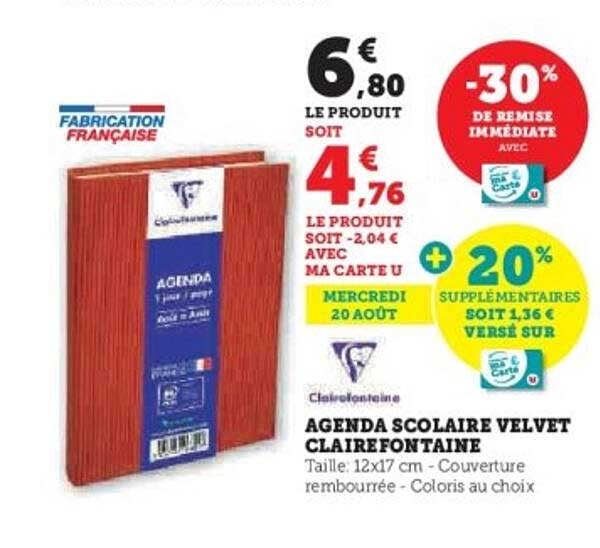 AGENDA SCOLAIRE VELVET CLAIREFONTAINE