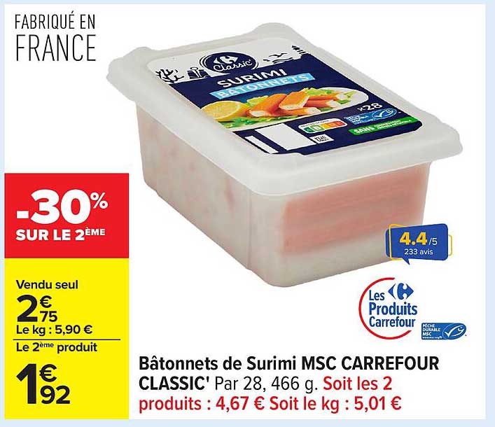 Bâtonnets de Surimi MSC CARREFOUR CLASSIC