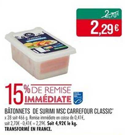 Bâtonnets de surimi MSC Carrefour Classic'