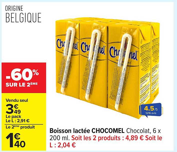 Boisson lactée CHOCOMEL Chocolat, 6 x 200 ml