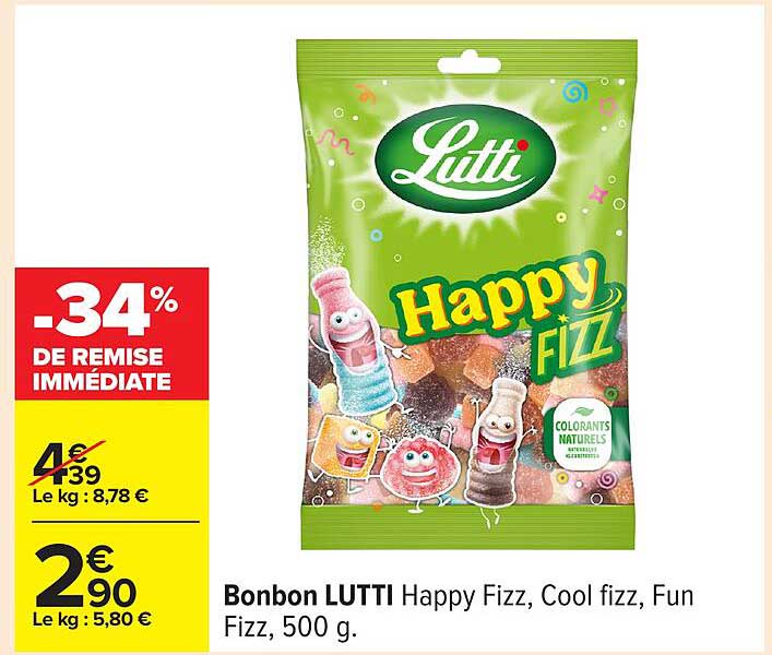 Bonbon LUTTI Happy Fizz, Cool fizz, Fun Fizz, 500 g.