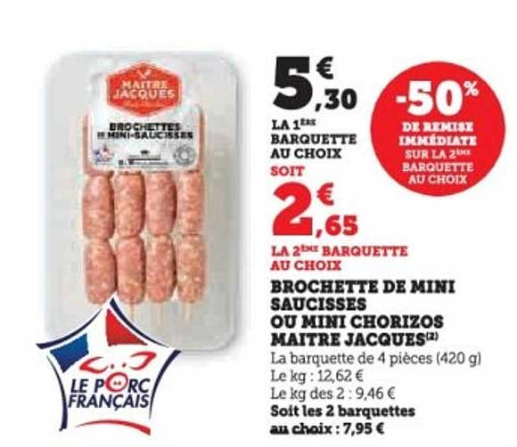 BROCHETTE DE MINI SAUCISSES OU MINI CHORIZOS MAÎTRE JACQUES