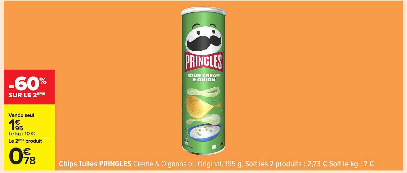 Chips Tuiles PRINGLES Crème & Oignons ou Original, 195 g