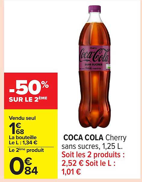 COCA COLA Cherry sans sucres, 1,25 L