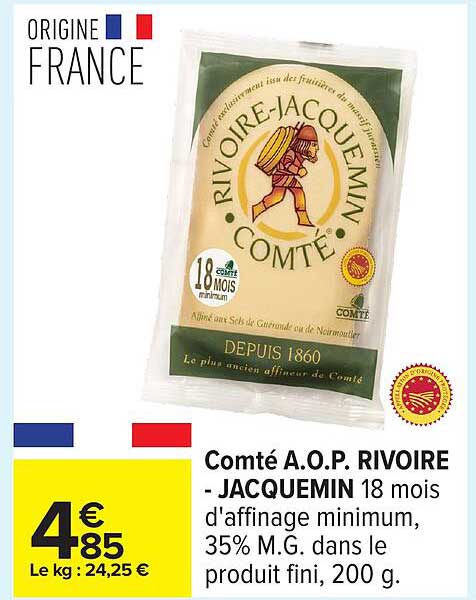 Comté A.O.P. RIVOIRE - JACQUEMIN 18 mois d'affinage minimum