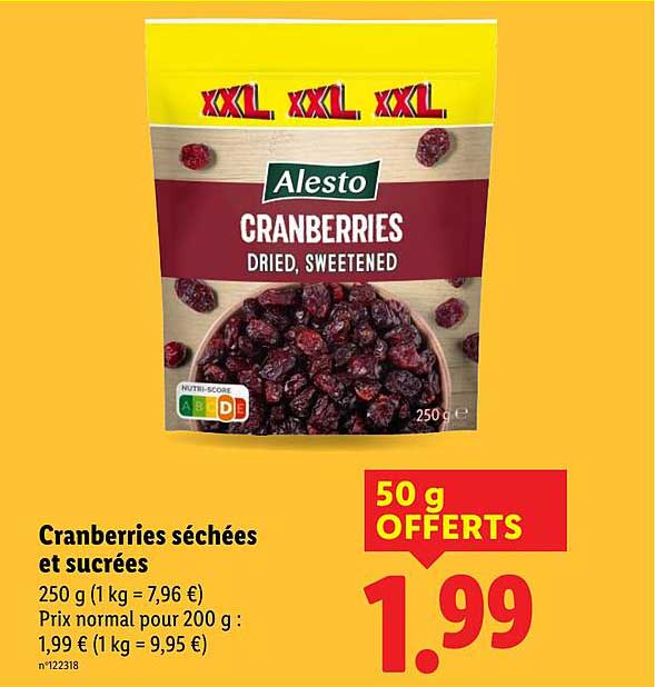 Cranberries séchées et sucrées