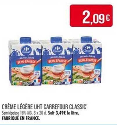 CRÈME LÉGÈRE UHT CARREFOUR CLASSIC'