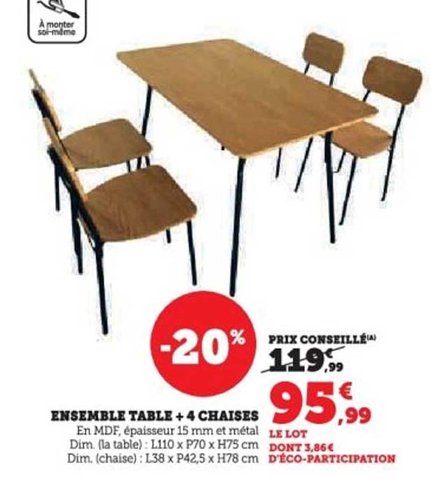 ENSEMBLE TABLE + 4 CHAISES