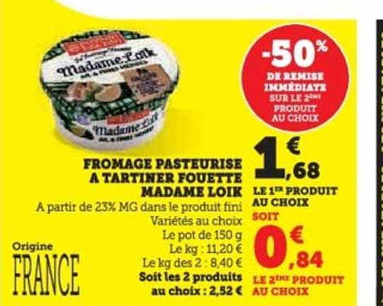 FROAGE PASTEURISE A TARTINER FOETTE MADAME LOIK