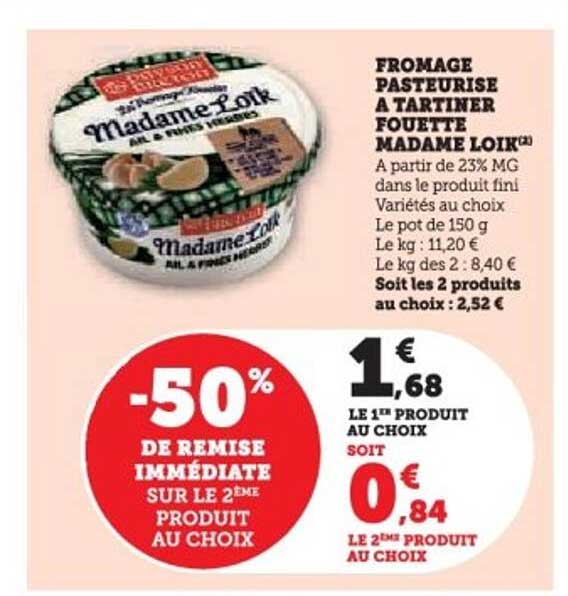 FROMAGE PASTEURISE A TARTINER FOUETTE MADAME LOIK